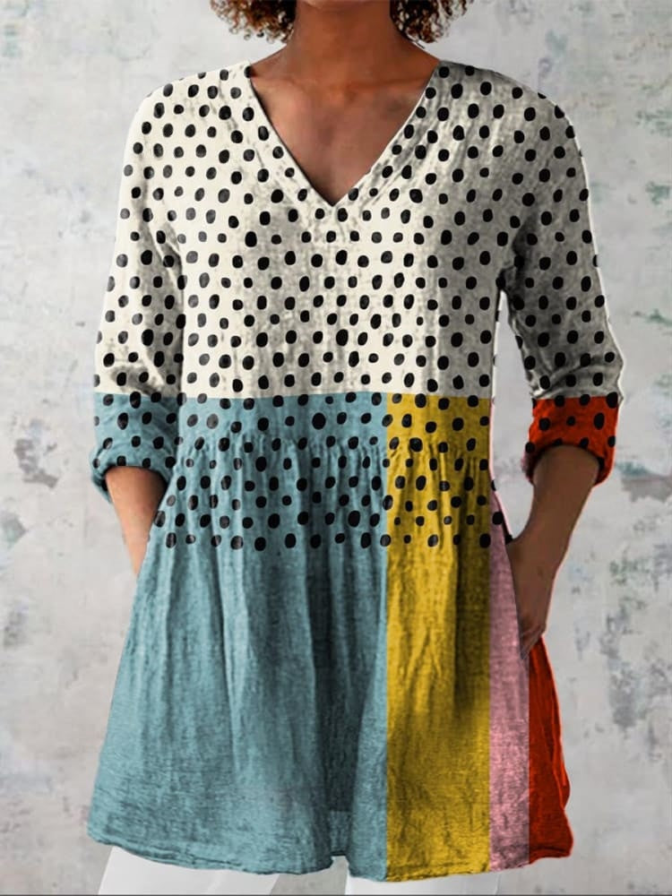 Fleur | Geometrische Stippen V-Hals Shirt