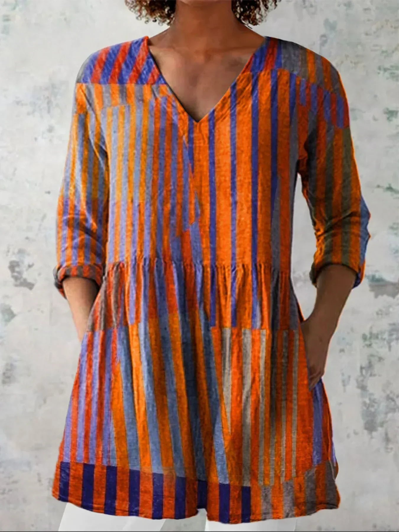 Roos | Colourblock Gestreept V-Hals Shirt