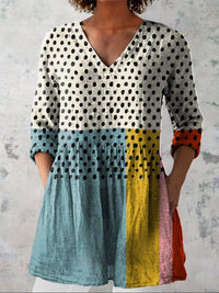 Fleur | Geometrische Stippen V-Hals Shirt