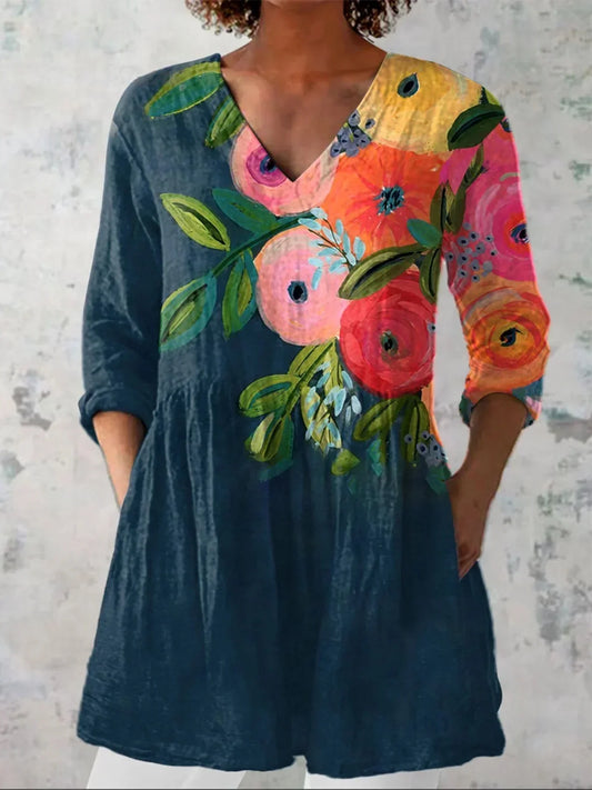 Esmée | Klassiek Bloemen V-Hals Shirt