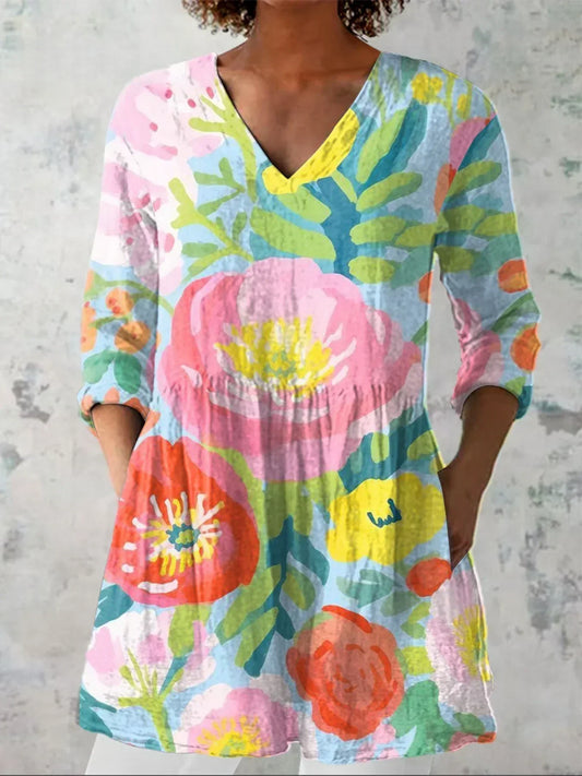 Sanne | Zacht Bloemen V-Hals Shirt