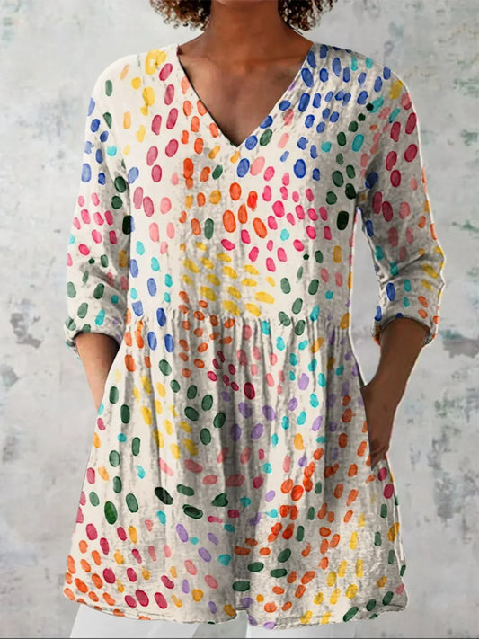 Isa | Aquarel Stippen V-Hals Shirt