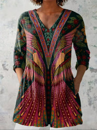 Saar | Tropische Vogel V-Hals Shirt