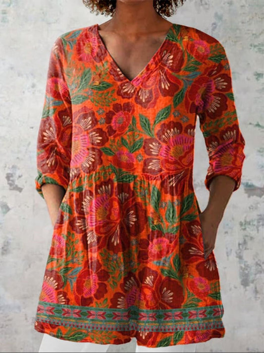 Vera | Etnisch Bloemen V-Hals Shirt
