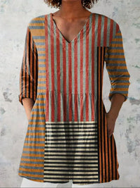Tess | Gestreept Patchwork V-Hals Shirt
