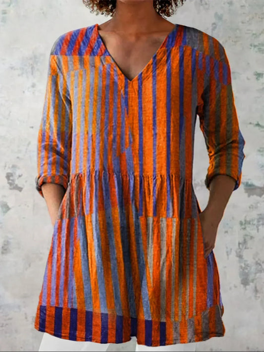 Roos | Colourblock Gestreept V-Hals Shirt