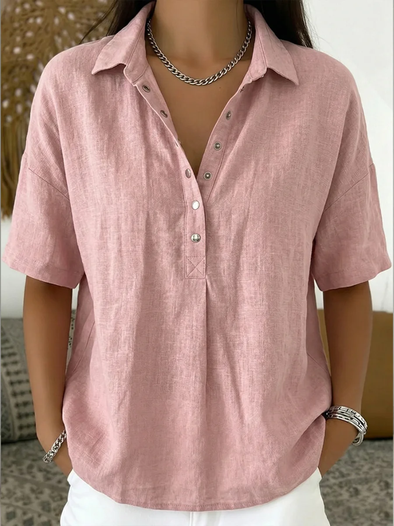 Angela | Blouse met kraag en knoopdetail (TIJDELIJK 1+1 GRATIS!)