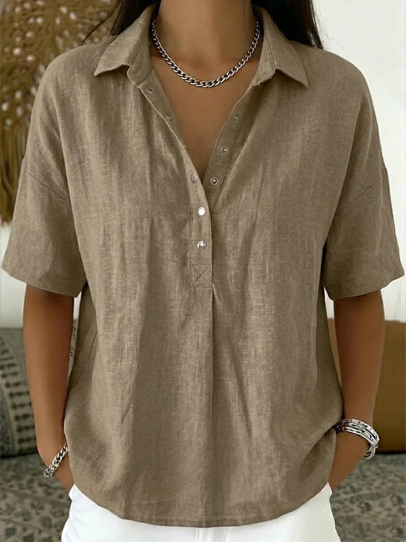 Angela | Blouse met kraag en knoopdetail (TIJDELIJK 1+1 GRATIS!)