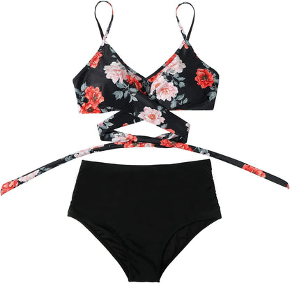 Belle High Waisted bikini - Bloemen detail
