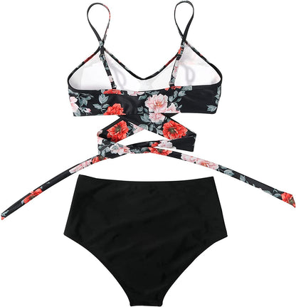 Belle High Waisted bikini - Bloemen achterkant