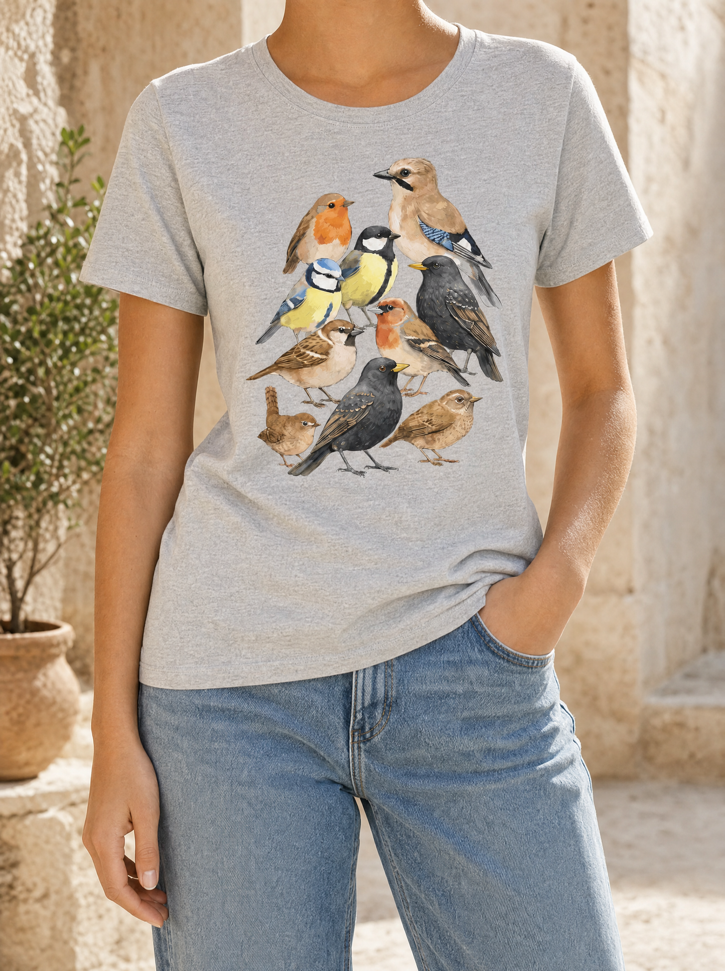 COLETTE Vogel T-shirt lifestyle - mediterraan hof