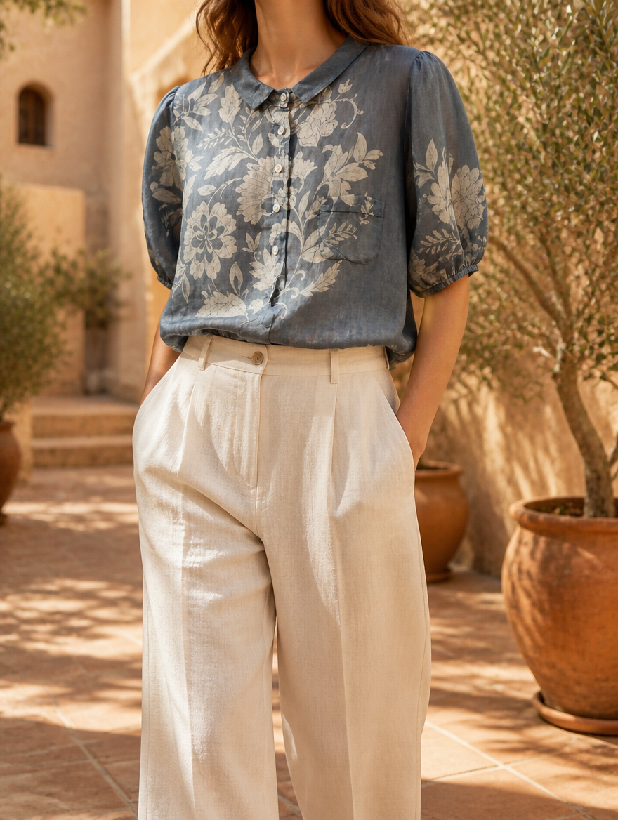 SOFIE blouse lifestyle mediterrane courtyard