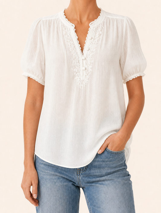 MARGAUX chiffon blouse met kant ivoor Maison Noor