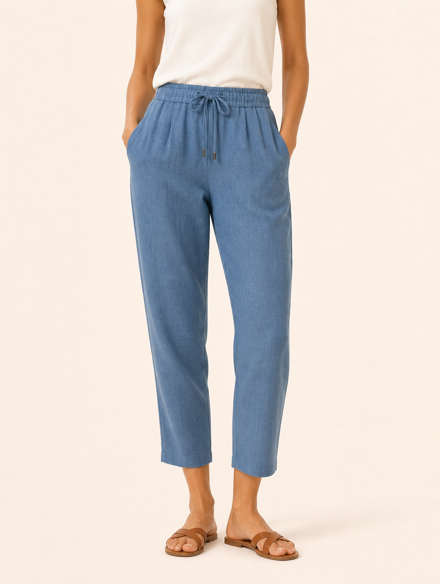 CHARLOTTE cropped linnen broek indigo Maison Noor