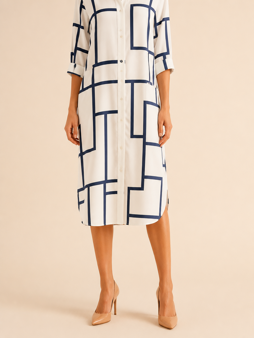 CÉLESTINE Blauw - shirt-dress met geometrische print
