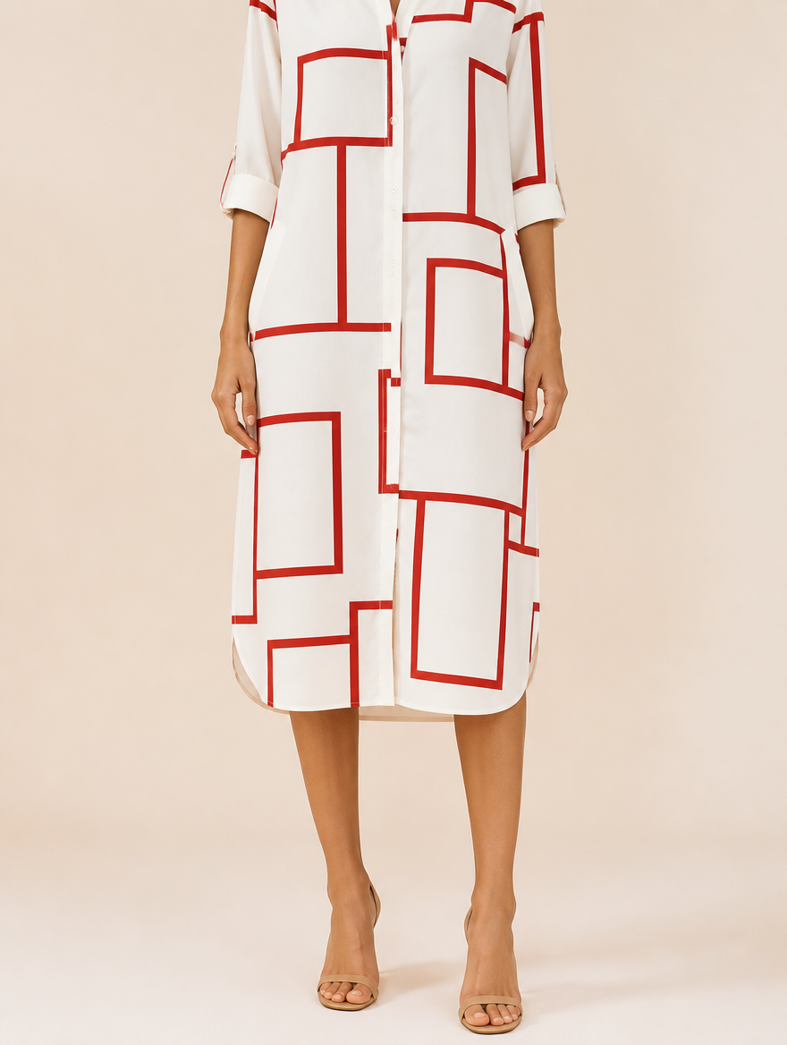 CÉLESTINE Rood - shirt-dress met geometrische print