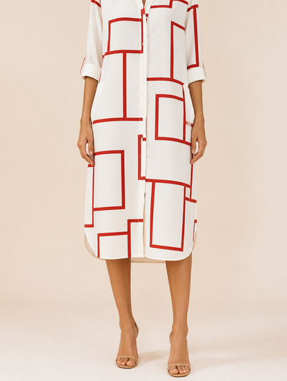 CÉLESTINE Rood - shirt-dress met geometrische print