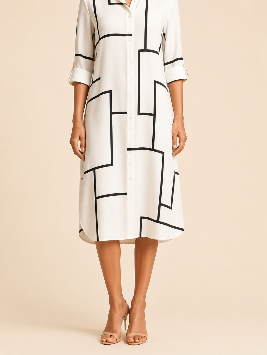 CÉLESTINE Zwart - shirt-dress met geometrische print