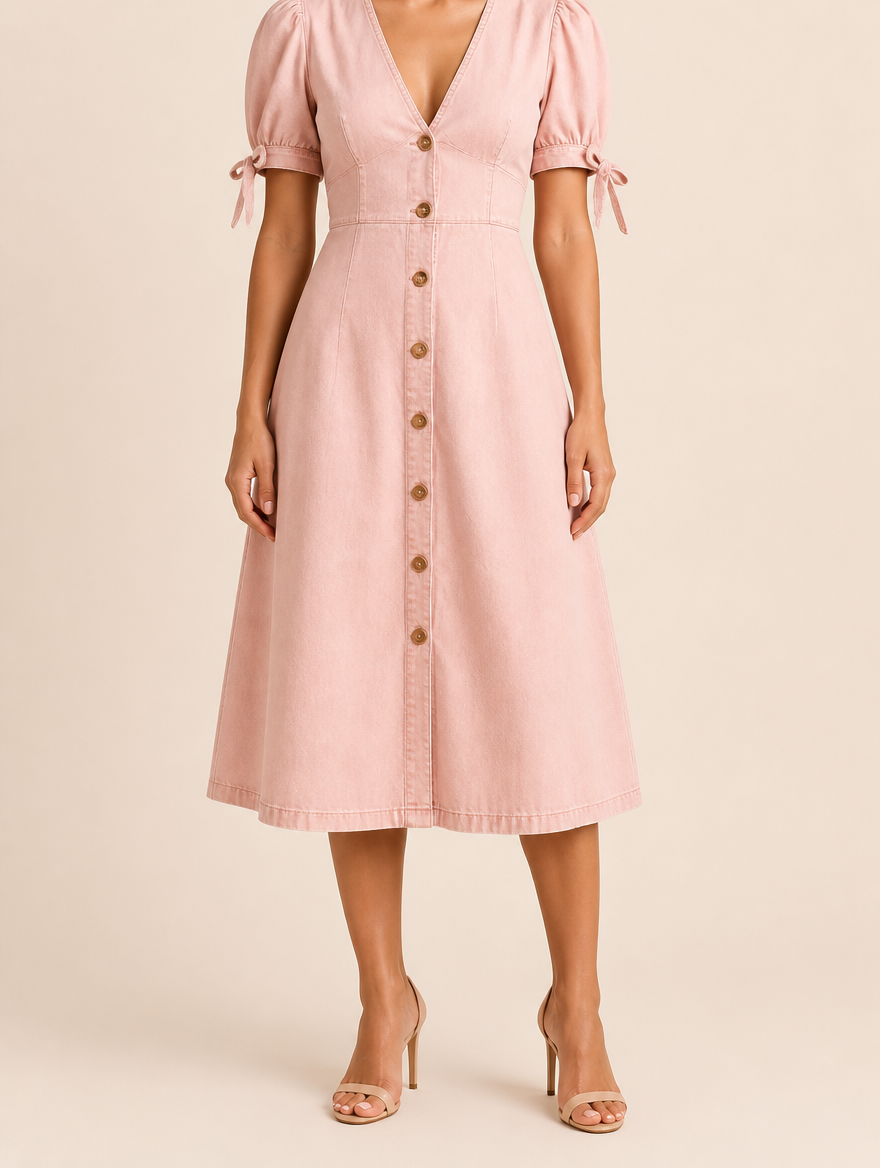 ELISE Denim Jurk - Roze headless model