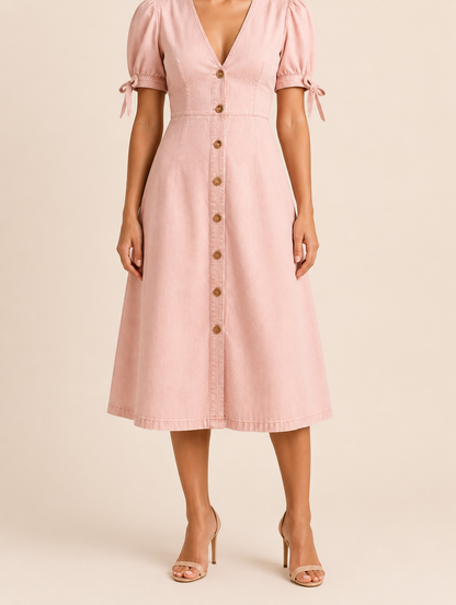 ELISE Denim Jurk - Roze headless model