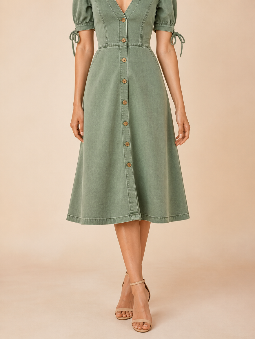 ELISE Denim Jurk - Groen headless model