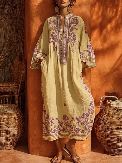 ROSALIE | Geborduurde Mediterrane Maxi-jurk