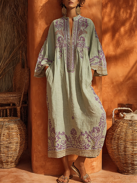 ROSALIE | Geborduurde Mediterrane Maxi-jurk