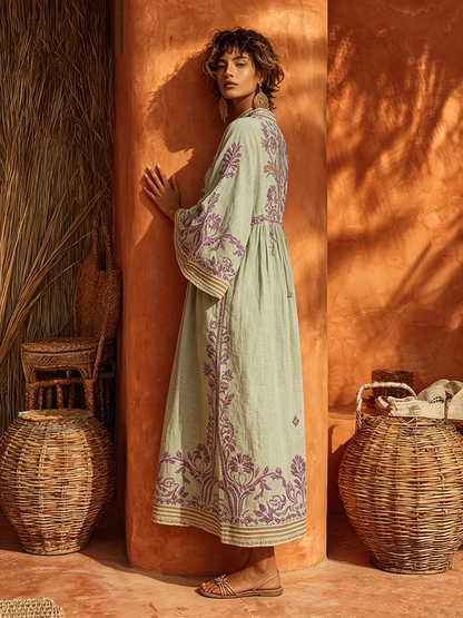 ROSALIE | Geborduurde Mediterrane Maxi-jurk