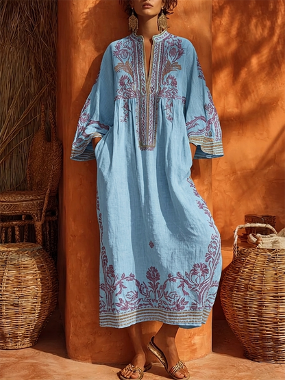 ROSALIE | Geborduurde Mediterrane Maxi-jurk