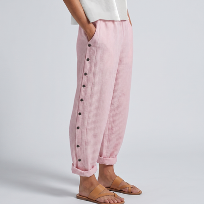 TESS | Gestreepte Pantalon met Knoopdetail | 1+1 GRATIS