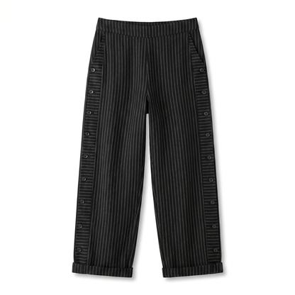 TESS | Gestreepte Pantalon met Knoopdetail | 1+1 GRATIS
