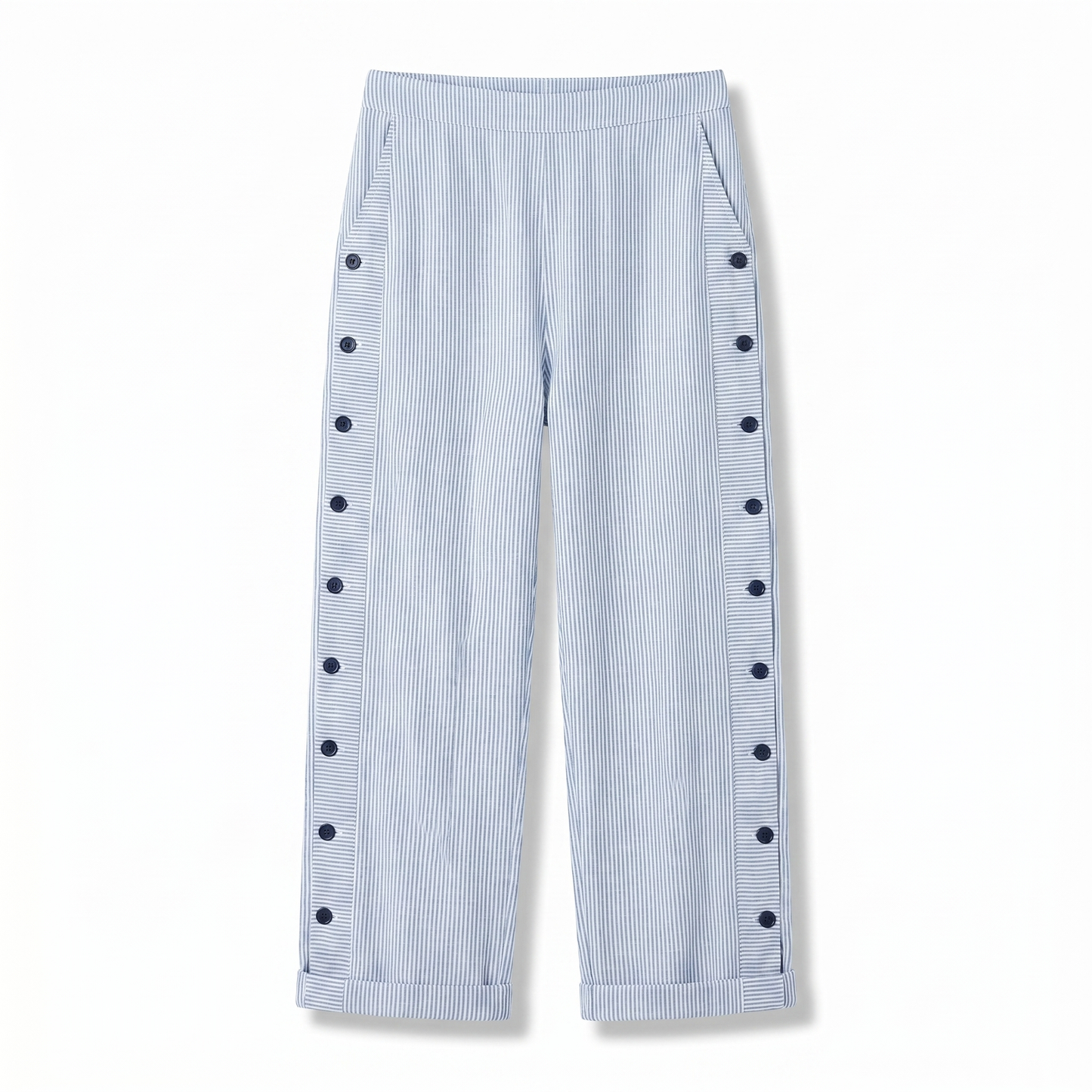 TESS | Gestreepte Pantalon met Knoopdetail | 1+1 GRATIS