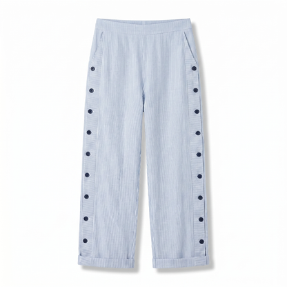 TESS | Gestreepte Pantalon met Knoopdetail | 1+1 GRATIS