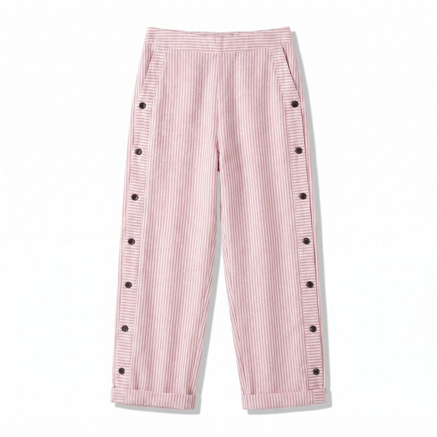 TESS | Gestreepte Pantalon met Knoopdetail | 1+1 GRATIS