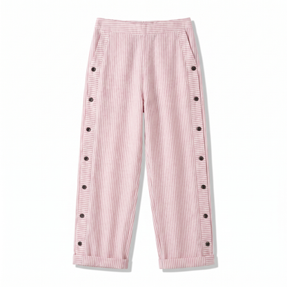 TESS | Gestreepte Pantalon met Knoopdetail | 1+1 GRATIS